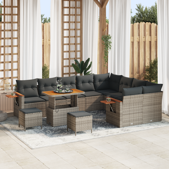 Havesofa Sæt med pude 13 pcs Grå polyrattan