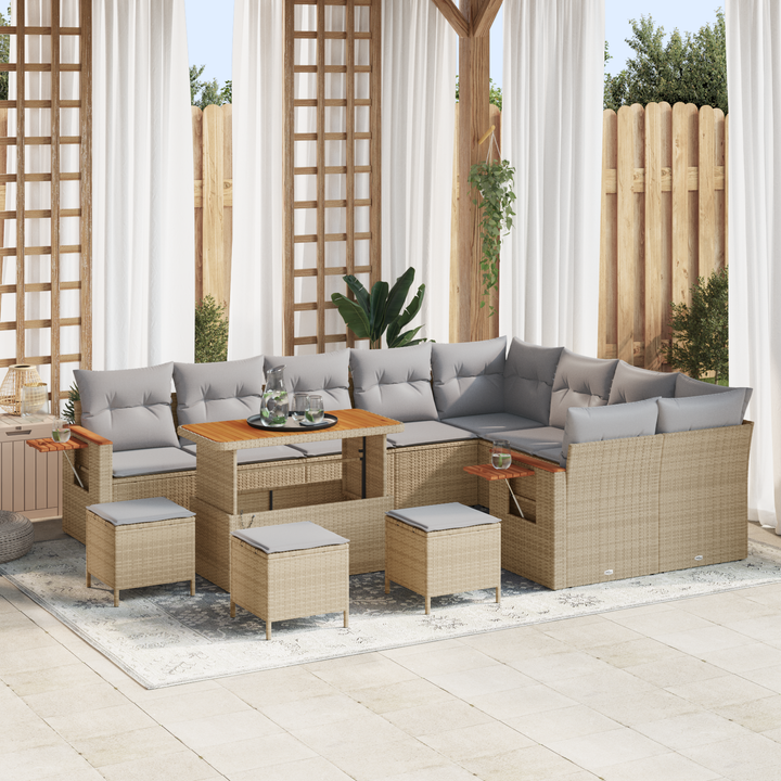 Havesofa Sæt med pude 14 pcs Beige og lys grå polyrattan