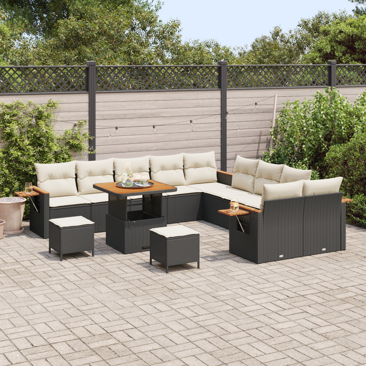 Havesofa Sæt med pude 17 pcs Sort og Cream polyrattan