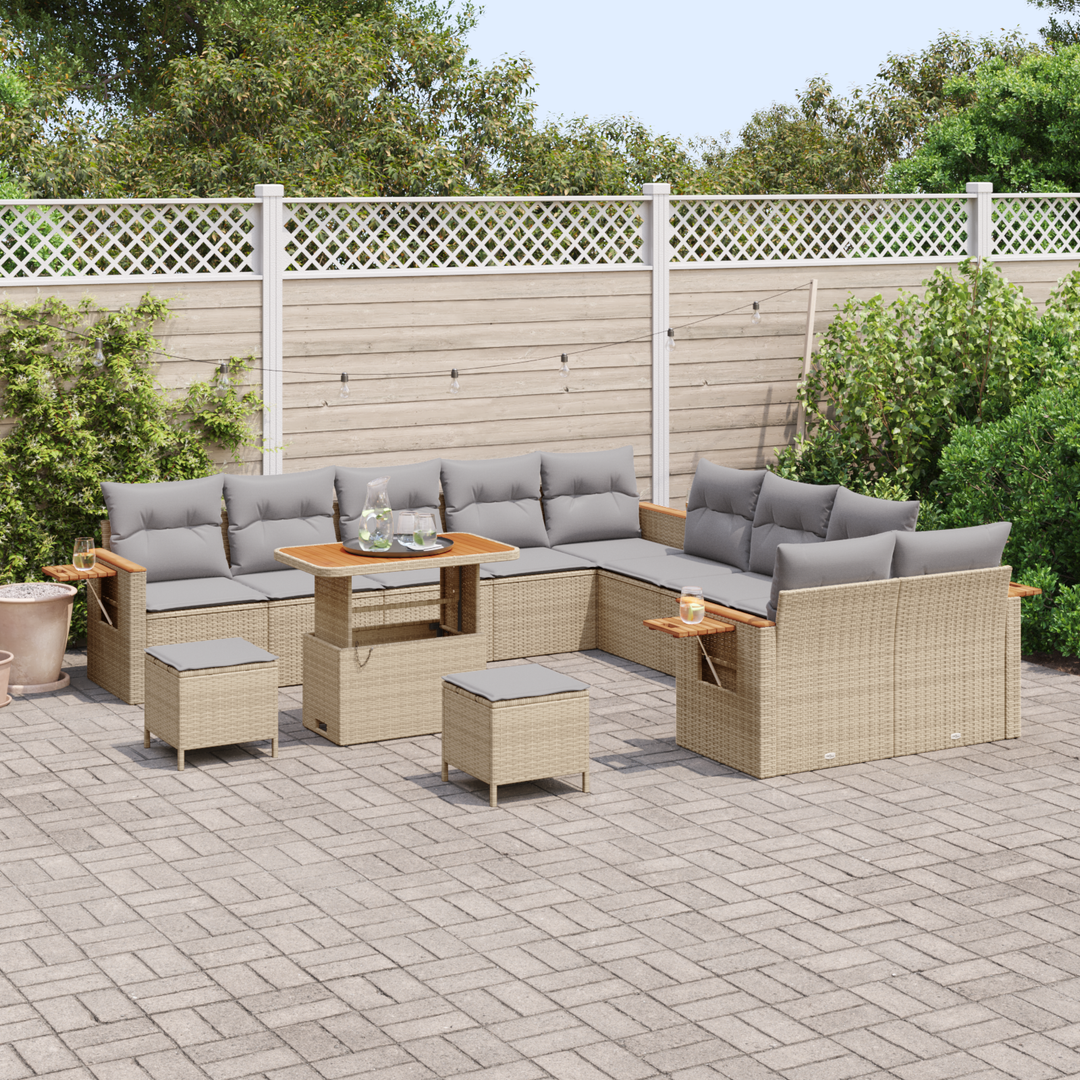 Havesofa Sæt med pude 17 pcs Beige og lys grå polyrattan
