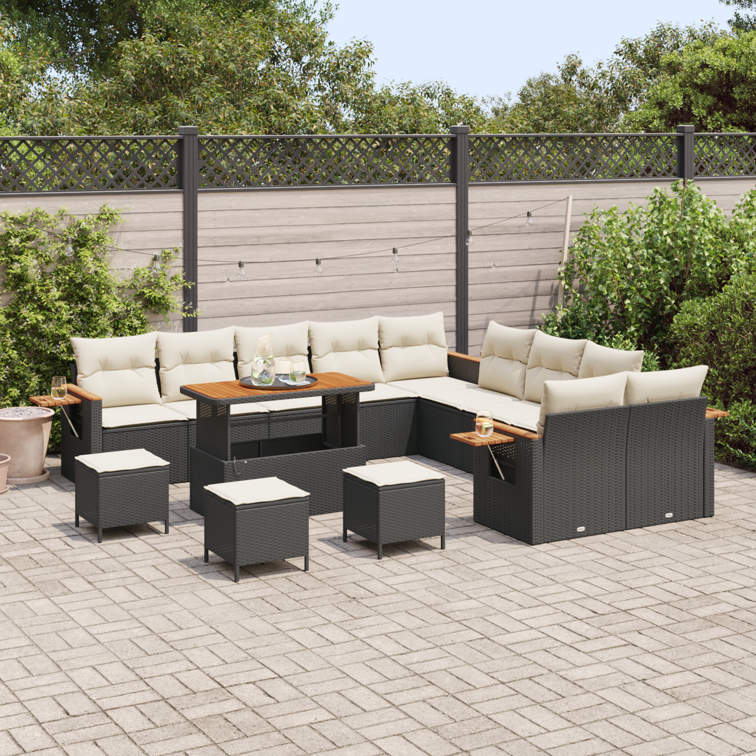 Havesofa Sæt med pude 18 pcs Sort og Cream polyrattan