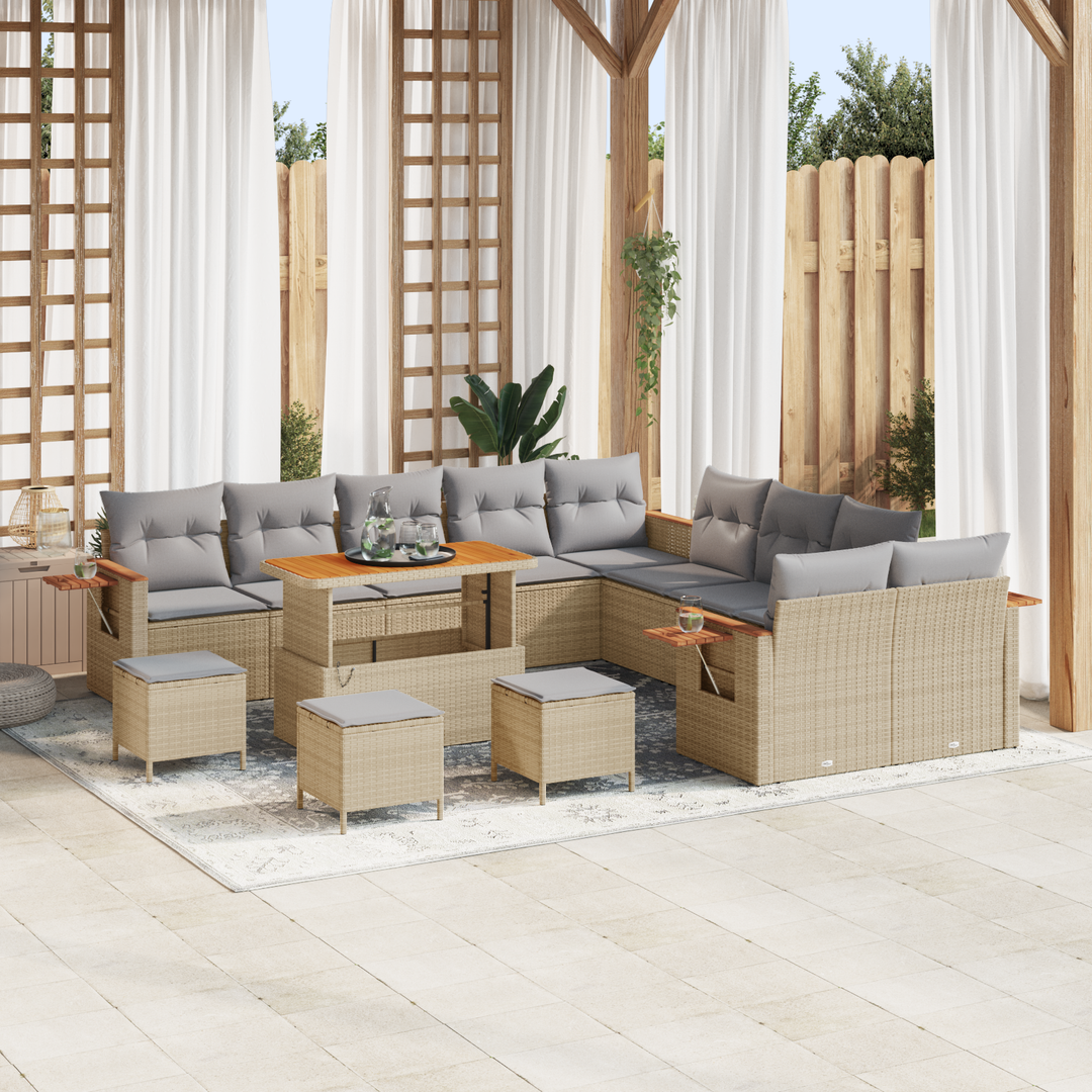 Havesofa Sæt med pude 18 pcs Beige og lys grå polyrattan