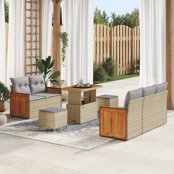 Havesofa Sæt med pude 10 pcs Beige og lys grå polyrattan