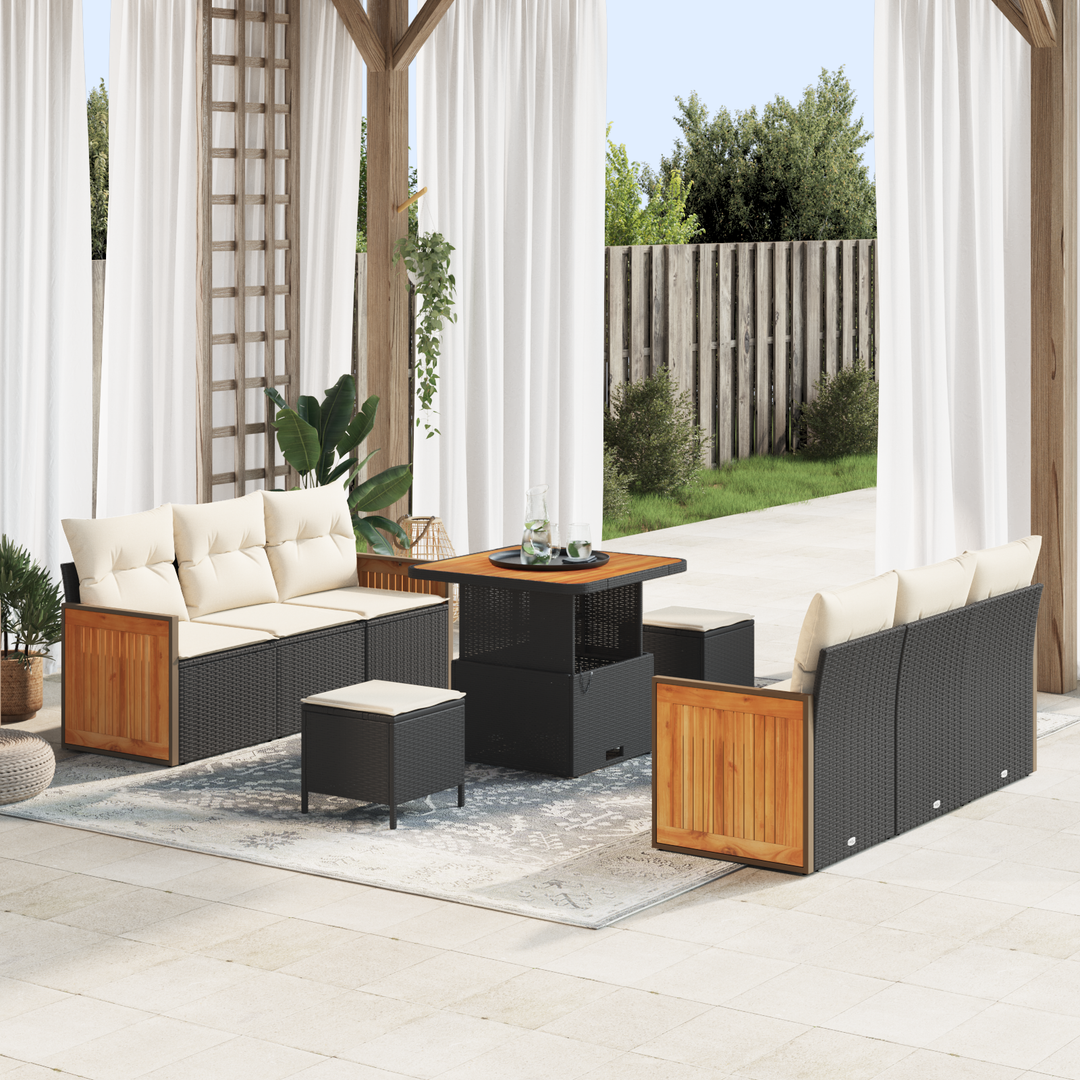 Havesofa Sæt med pude 11 pcs Sort og Cream polyrattan