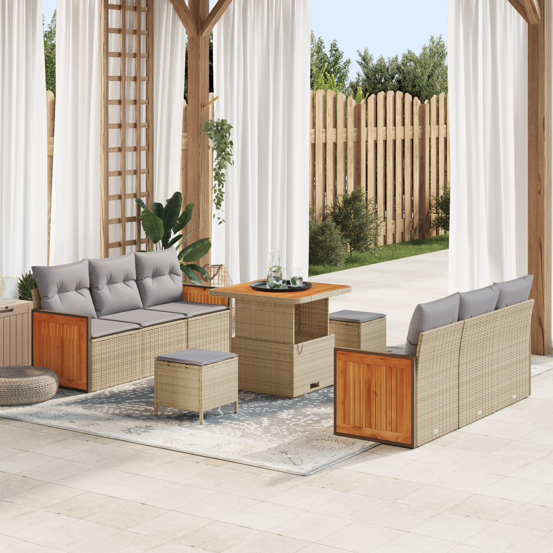 Havesofa Sæt med pude 11 pcs Beige og lys grå polyrattan