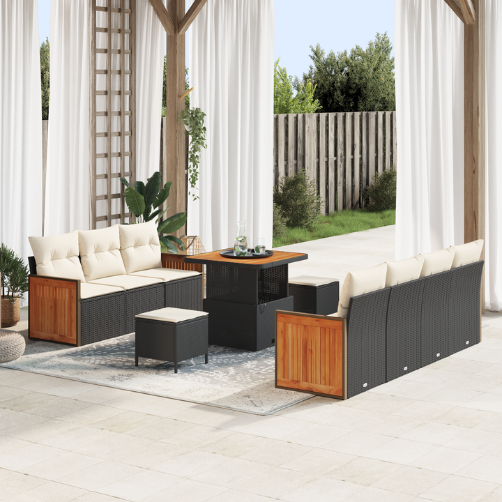 Havesofa Sæt med pude 13 pcs Sort og Cream polyrattan