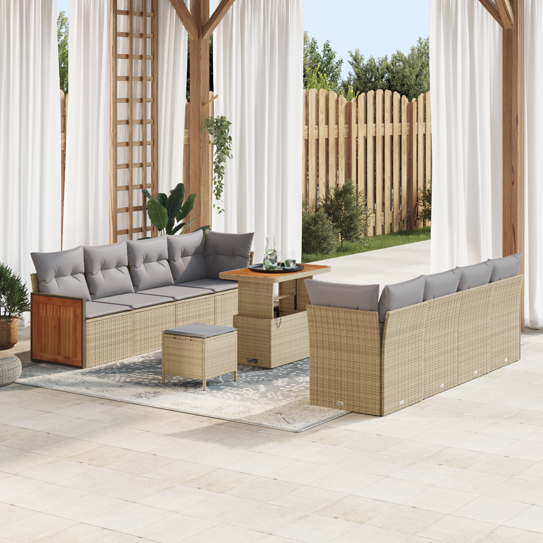 Havesofa Sæt med pude 12 pcs Beige og lys grå polyrattan