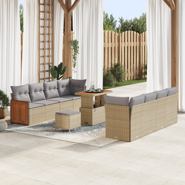 Havesofa Sæt med pude 12 pcs Beige og lys grå polyrattan