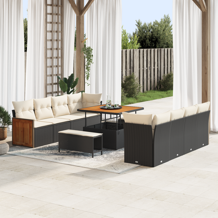 Havesofa Sæt Sort og Cream 231 x 224 x 85 cm polyrattan