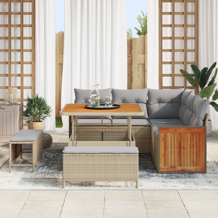 Havesofa Sæt med pude 9 pcs Beige og lys grå polyrattan