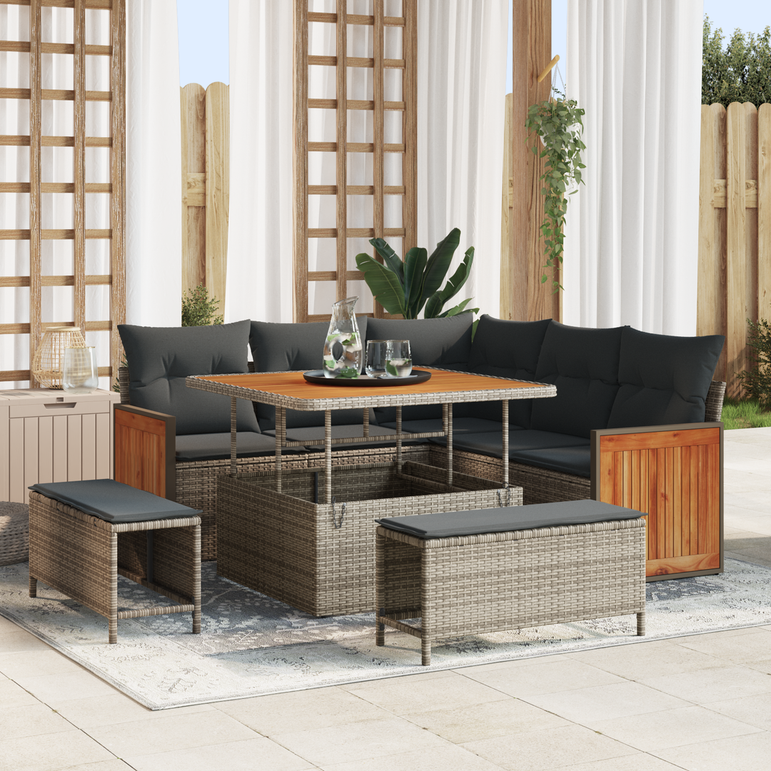 Havesofa Sæt med pude 9 pcs Grå polyrattan