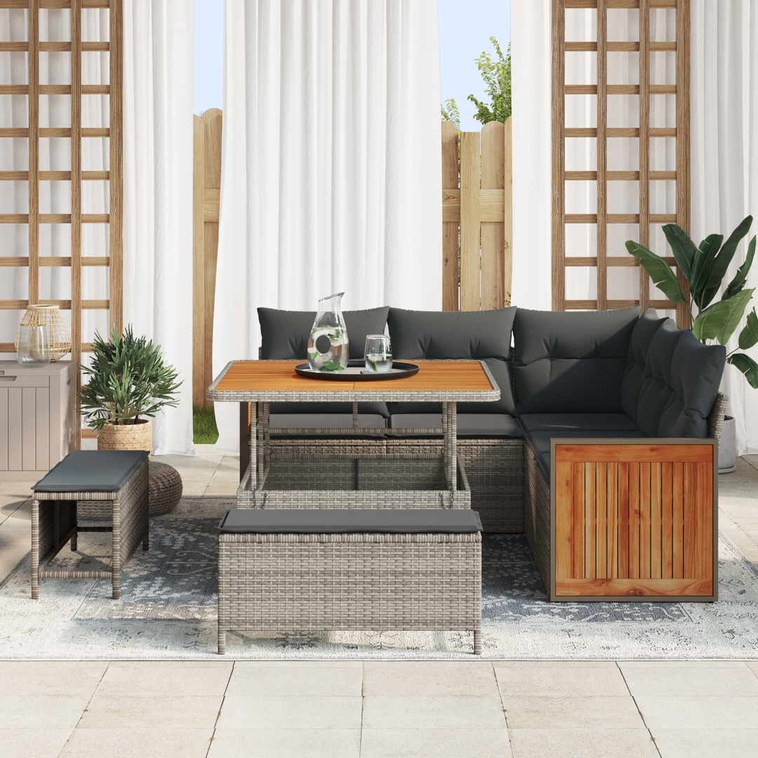 Havesofa Sæt med pude 9 pcs Grå polyrattan