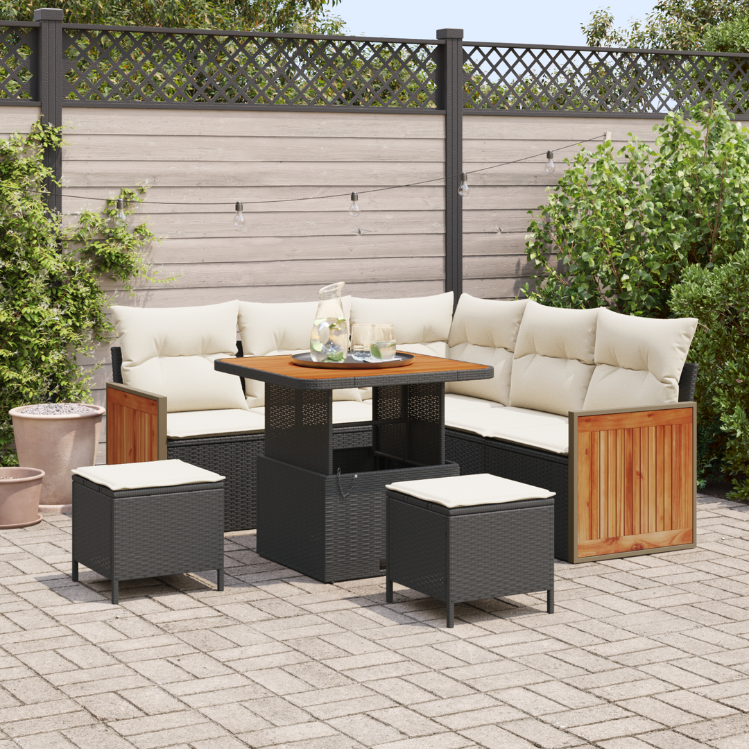 Havesofa Sæt med pude 9 pcs Sort og Cream polyrattan