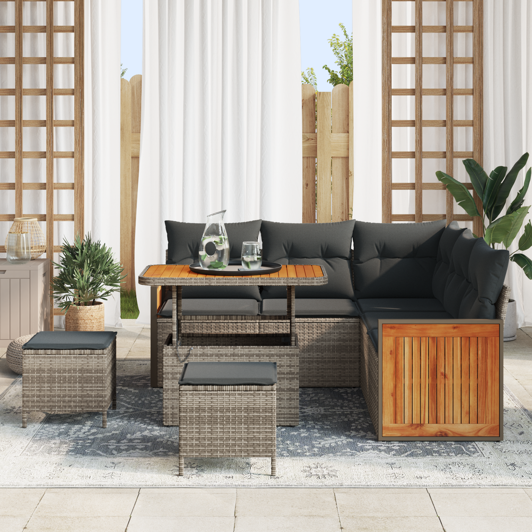 Havesofa Sæt med pude 9 pcs Grå polyrattan