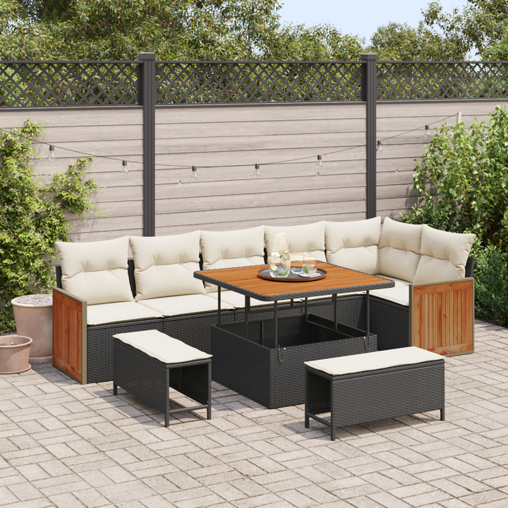 Havesofa Sæt med pude 11 pcs Sort og Cream polyrattan