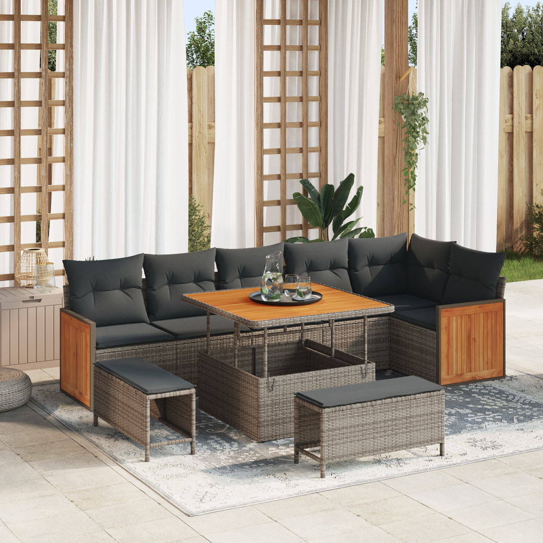 Havesofa Sæt med pude 11 pcs Grå polyrattan