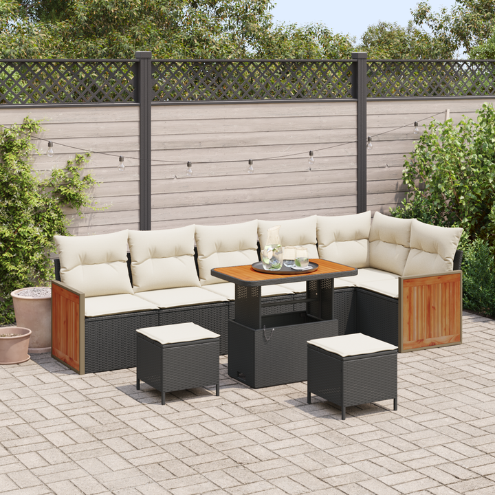 Havesofa Sæt med pude 11 pcs Sort og Cream polyrattan