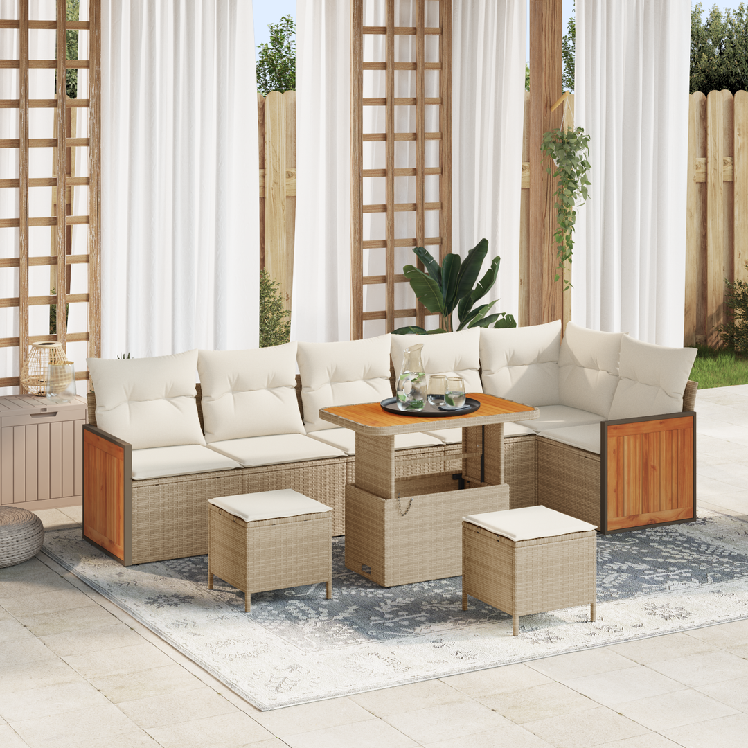 Havesofa Sæt med pude 11 pcs Beige og creme polyrattan