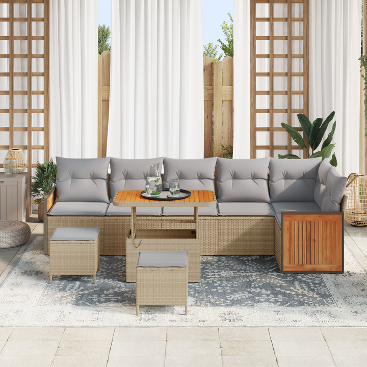 Havesofa Sæt med pude 11 pcs Beige og lys grå polyrattan