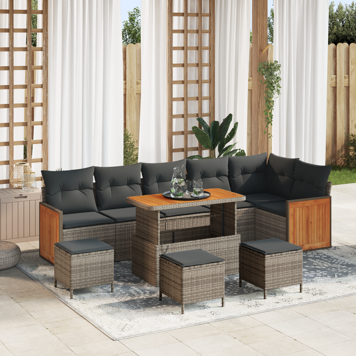 Havesofa Sæt med pude 12 pcs Grå polyrattan