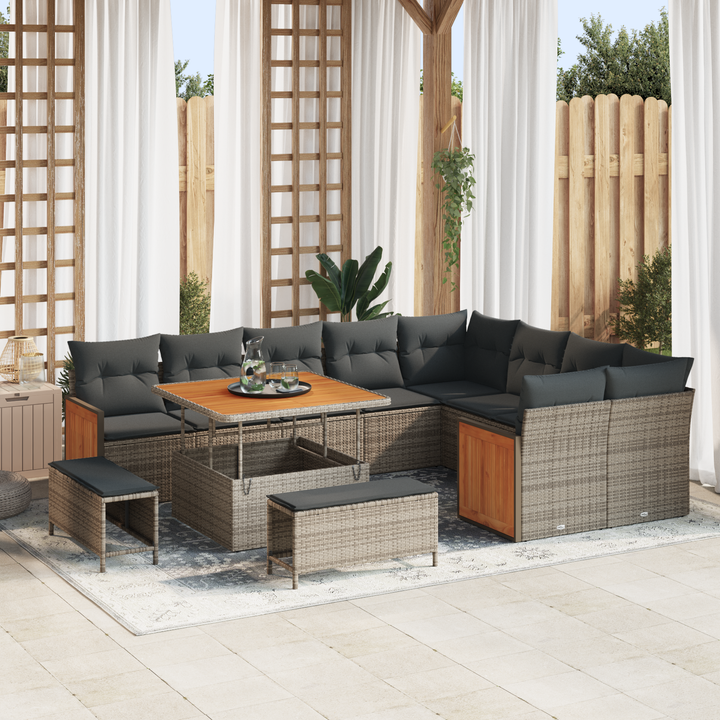Havesofa Sæt med pude 13 pcs Grå polyrattan