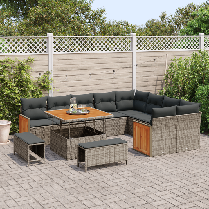 Havesofa Sæt med pude 13 pcs Grå polyrattan