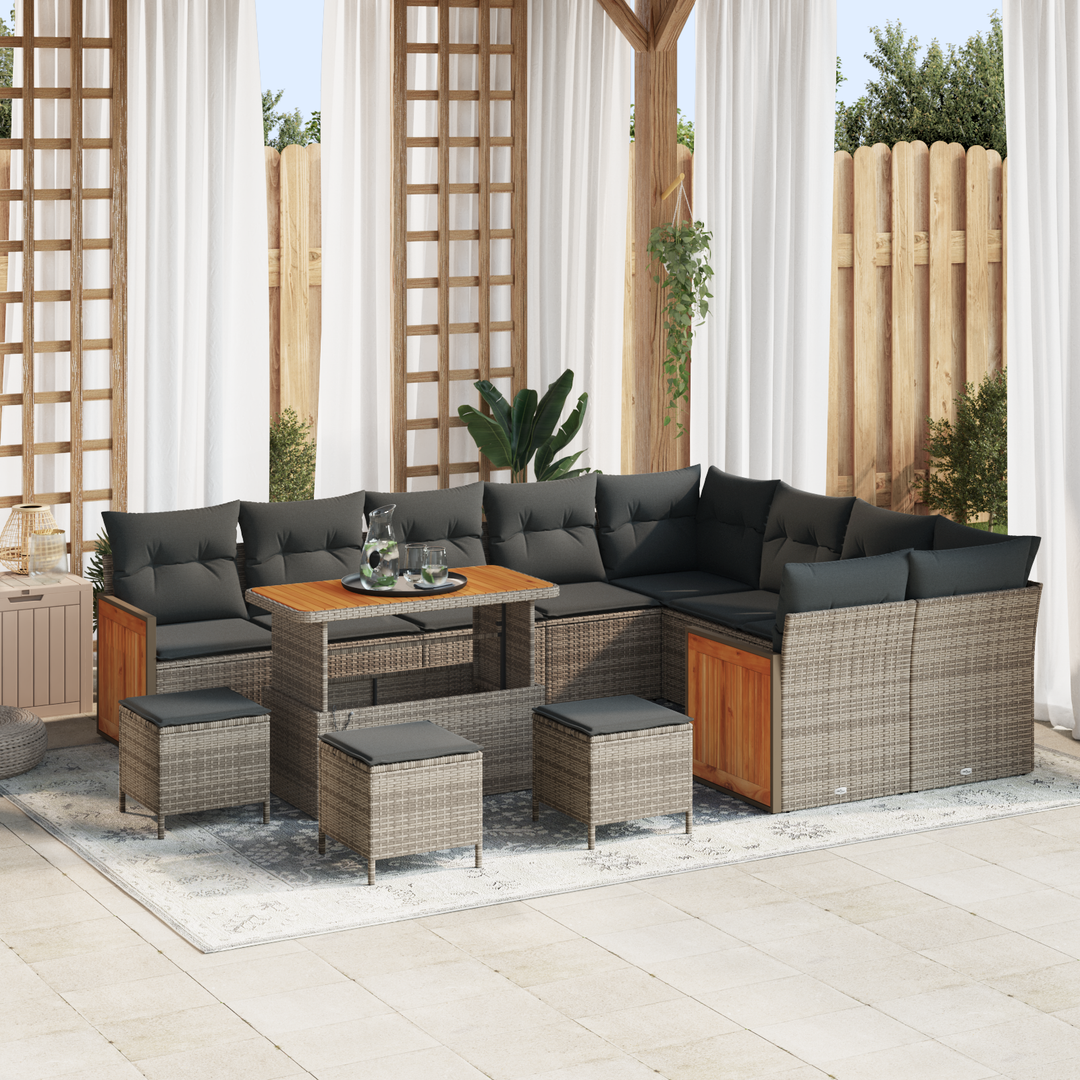 Havesofa Sæt med pude 14 pcs Grå polyrattan