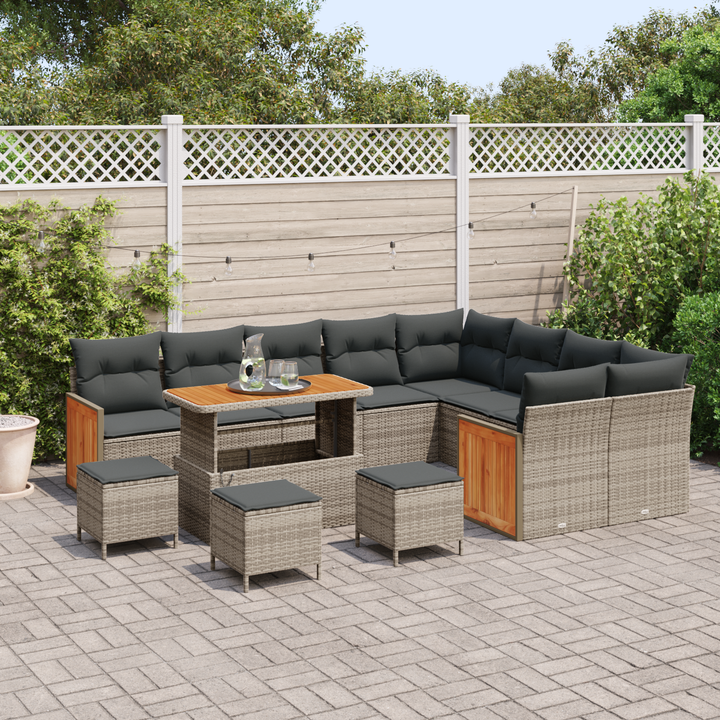 Havesofa Sæt med pude 14 pcs Grå polyrattan