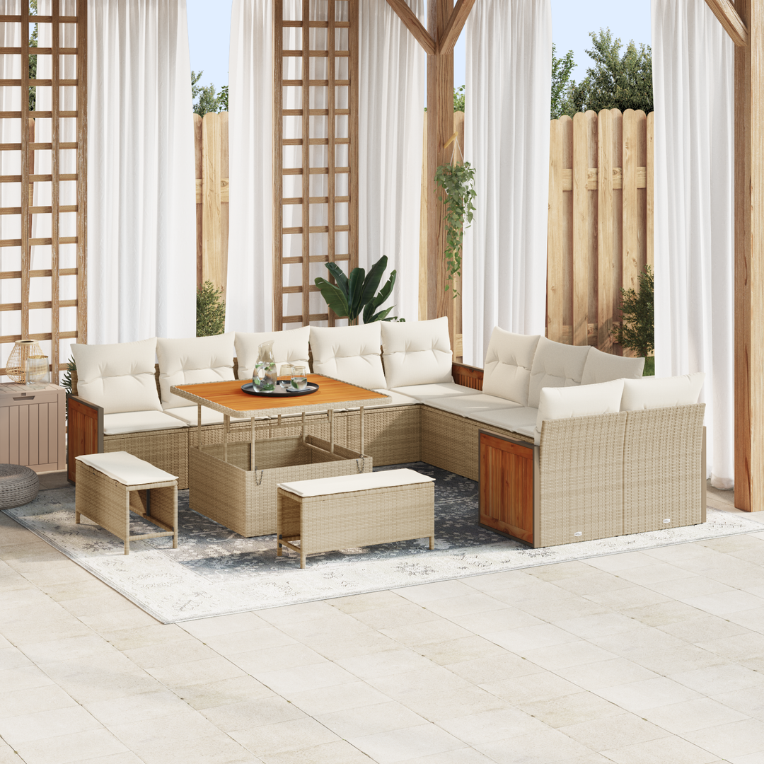 Havesofa Sæt med pude 17 pcs Beige og creme polyrattan