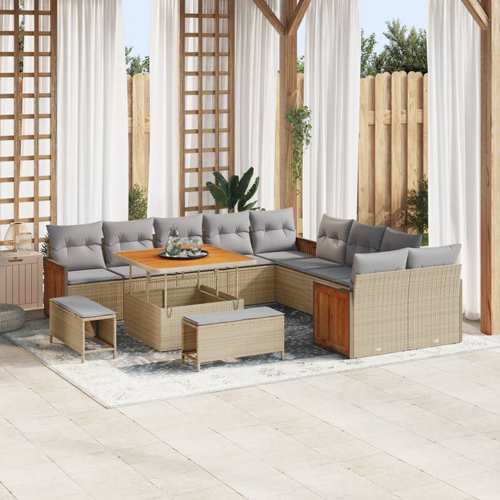 Havesofa Sæt med pude 17 pcs Beige og lys grå polyrattan