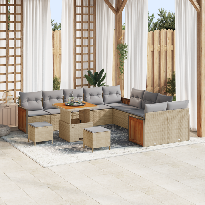 Havesofa Sæt med pude 17 pcs Beige og lys grå polyrattan