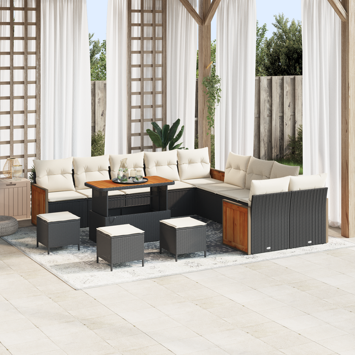 Havesofa Sæt med pude 18 pcs Sort og Cream polyrattan