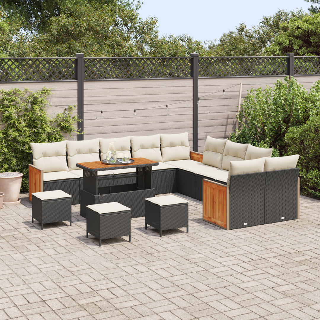 Havesofa Sæt med pude 18 pcs Sort og Cream polyrattan