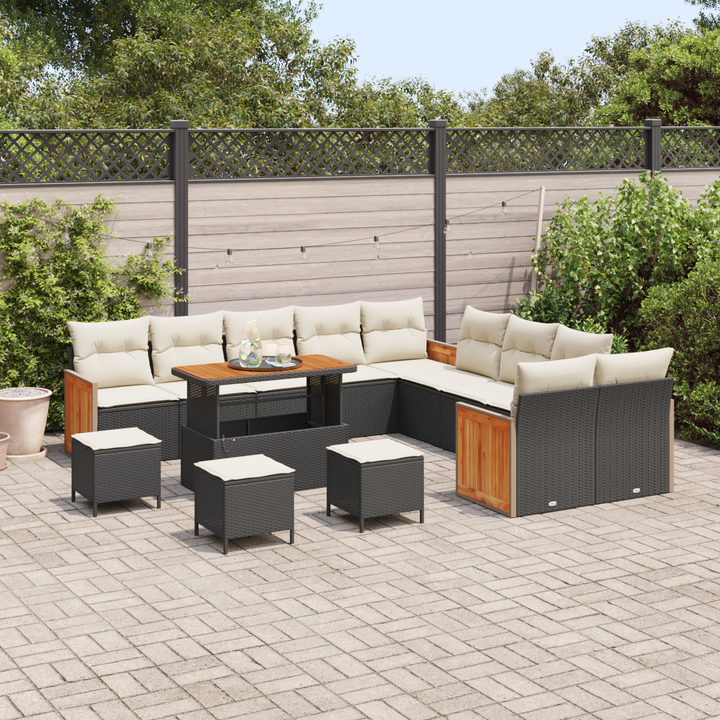 Havesofa Sæt med pude 18 pcs Sort og Cream polyrattan
