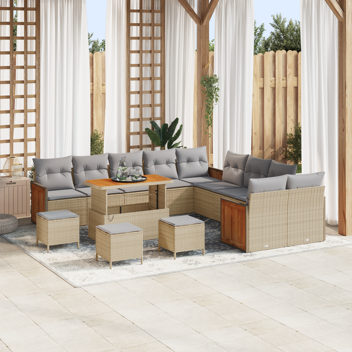 Havesofa Sæt med pude 18 pcs Beige og lys grå polyrattan