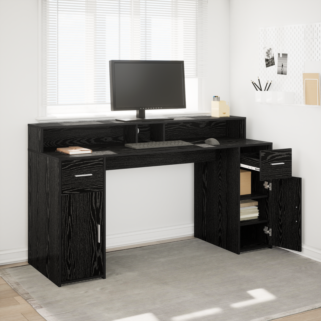Bord med skuffe Sort eg 160 x 55 x 91 cm Konstrueret træ