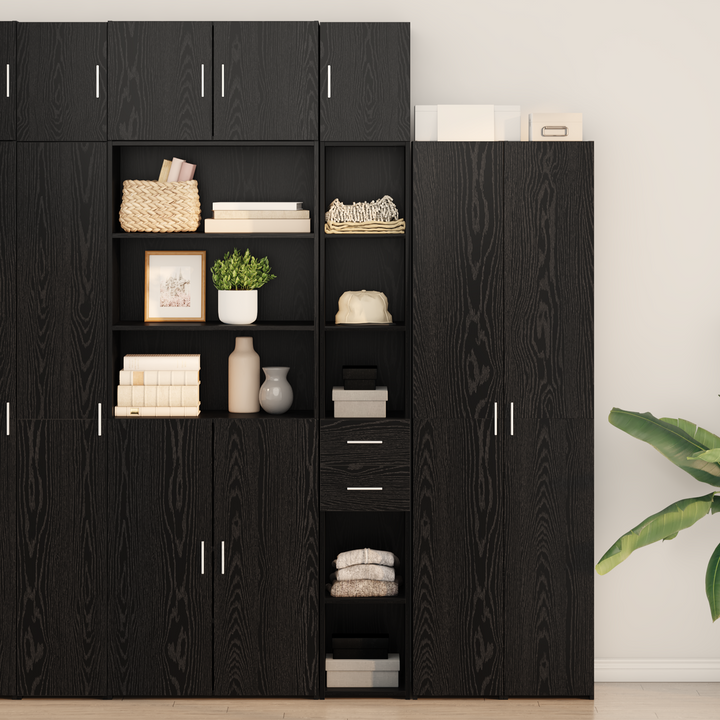 Opbevaringsskab med skuffe 2 pcs Sort eg 30 x 42,5 x 225 cm