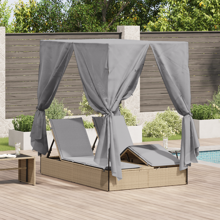 Dobbelt solstol med gardiner Grå 205 x 129 x 200 cm polyrattan