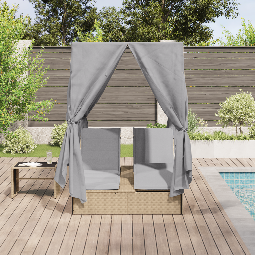 Dobbelt solstol med gardiner Grå 205 x 129 x 200 cm polyrattan