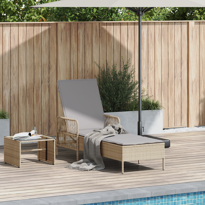 Solstol Beige og lys grå 200 x 55 x 92 cm polyrattan