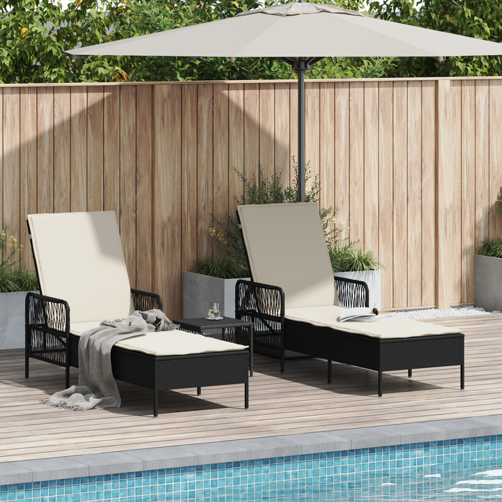 Solstol 3 pcs Sort og Cremehvid 55 x 200 x 92 cm polyrattan