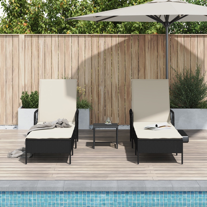 Solstol 3 pcs Sort og Cremehvid 55 x 200 x 92 cm polyrattan