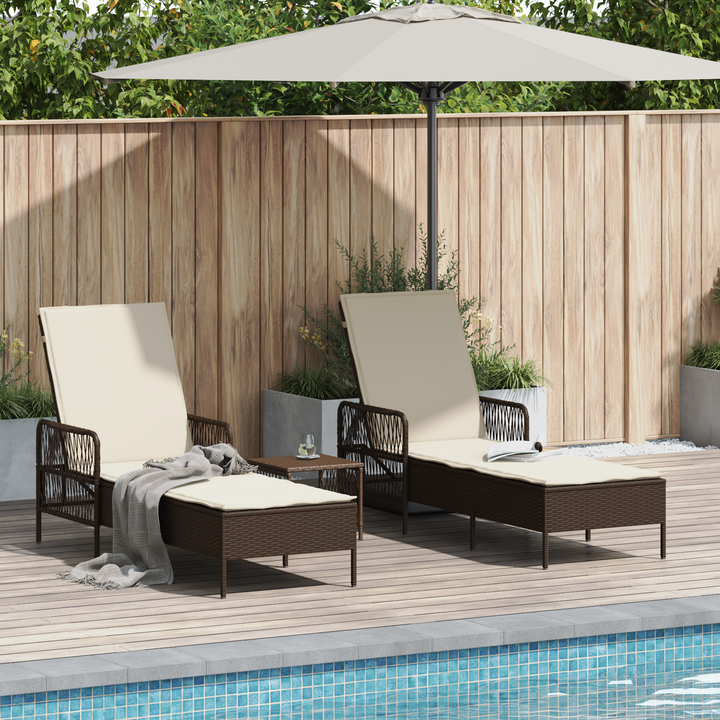 Solstol 3 pcs Brun og Creme Hvid 200 x 55 x 92 cm polyrattan