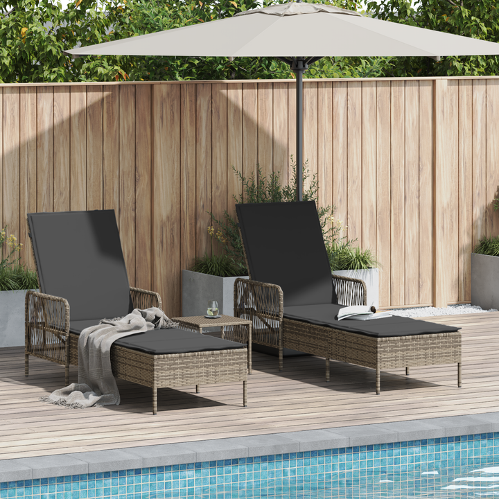 Solstol 3 pcs Grå og Mørkegrå 55 x 200 x 92 cm polyrattan