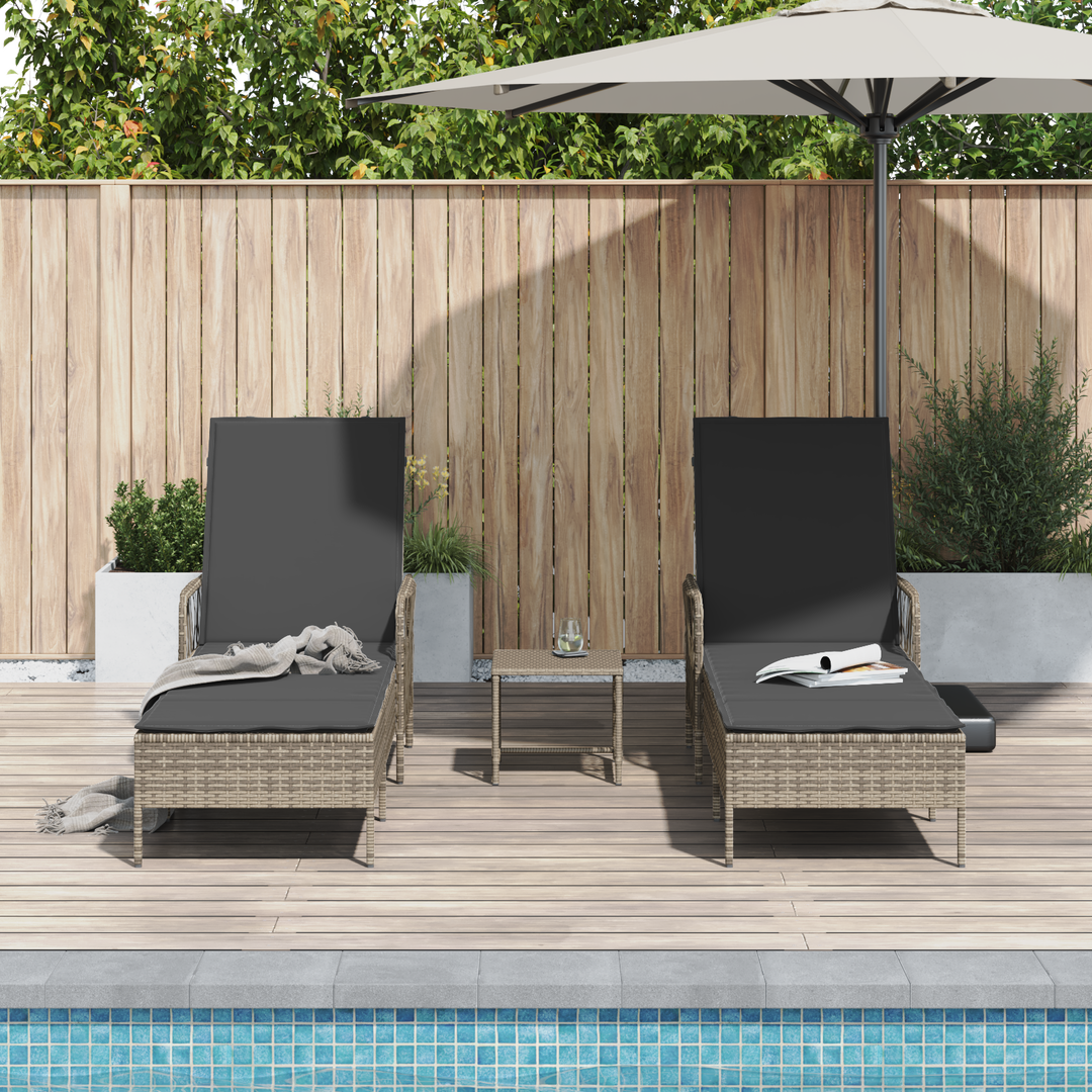 Solstol 3 pcs Grå og Mørkegrå 55 x 200 x 92 cm polyrattan