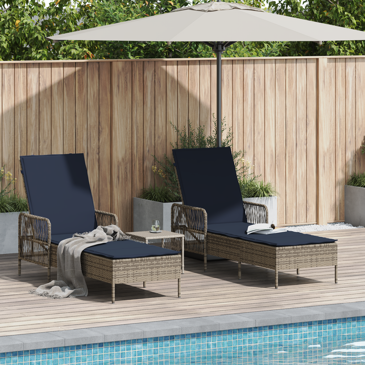 Solstol 3 pcs Grå og Marineblå 200 x 55 x 92 cm polyrattan