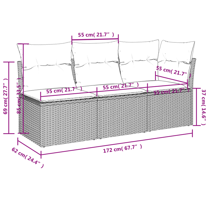 Havemøbelsofa med pude Sort 172 x 62 x 69 cm Poly rattan