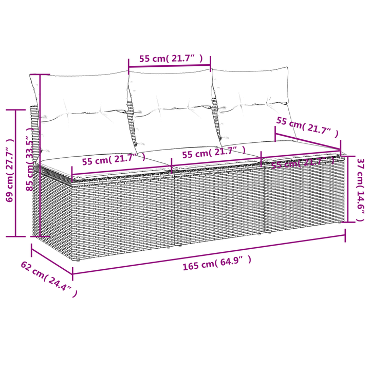 Havemøbelsofa med pude Sort 165 x 62 x 69 cm Poly rattan