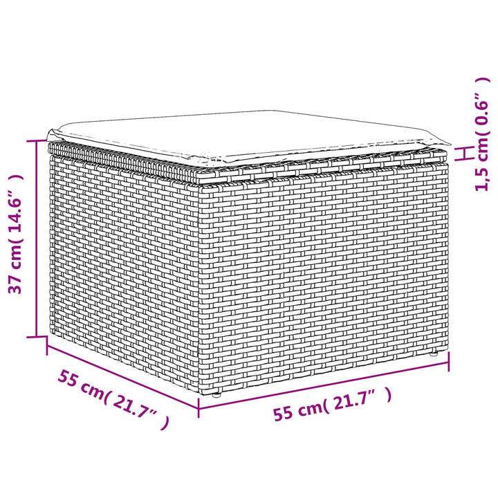 Havefodskammel med pude Grå 55 x 55 x 37 cm polyrattan