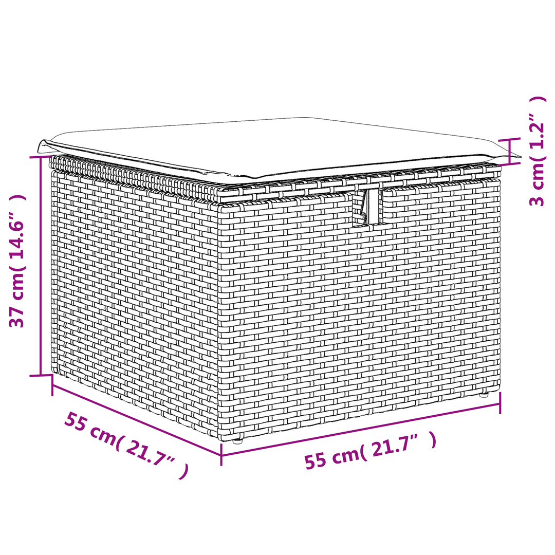 Havefodskammel med pude Grå 55 x 55 x 37 cm polyrattan
